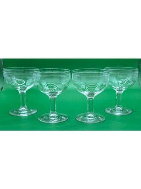 Standard Glass Stemmed Dot & Line Etched Design Cordials Aperitif Sherry Glasses